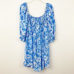 NWT Faithfull The Brand Alina Mini Dress Size 8 Roos Tye Dye Blue 3/4 Sleeve